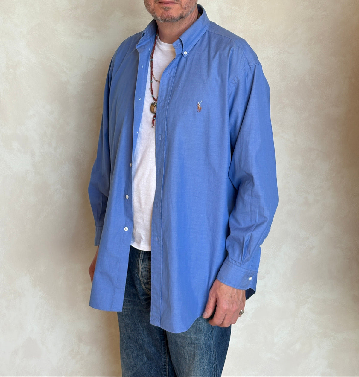 Ralph Lauren Yarmouth Shirt 16.5/34 Blue Pinpoint Oxford Cotton-AJ357 Studio