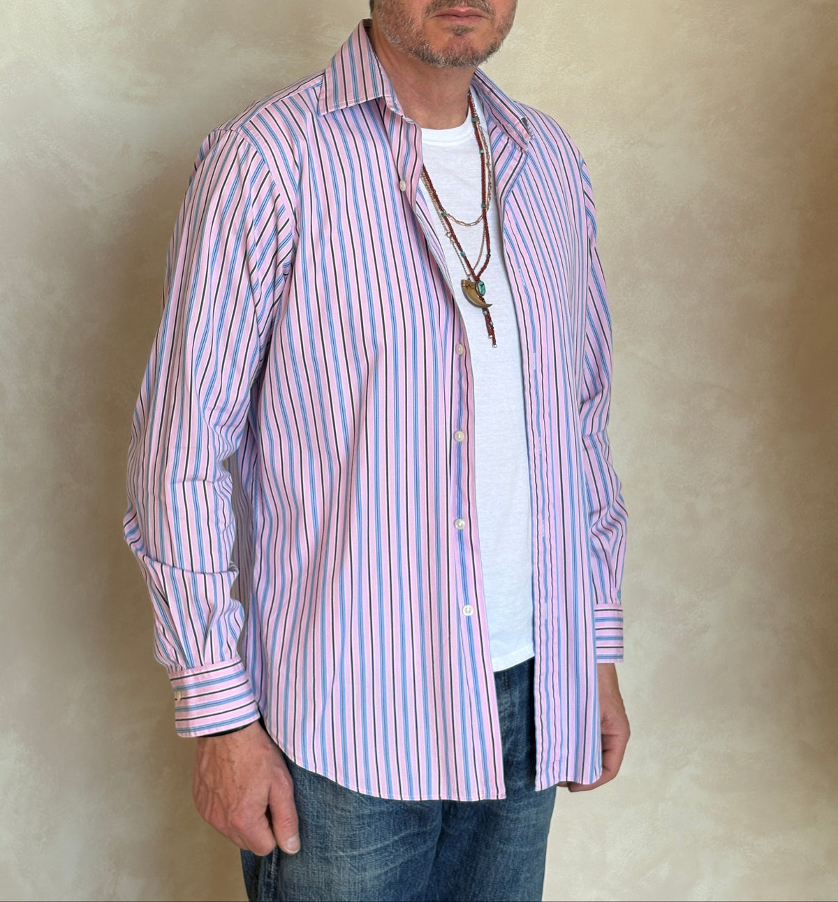 Polo Ralph Lauren Curham Classic Fit 15.5/35 Pink Stripe Cotton Shirt-AJ357 Studio
