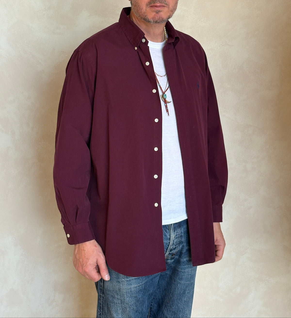 Ralph Lauren Classic Fit Shirt Large Burgundy Wine Cotton Vintage-AJ357 Studio