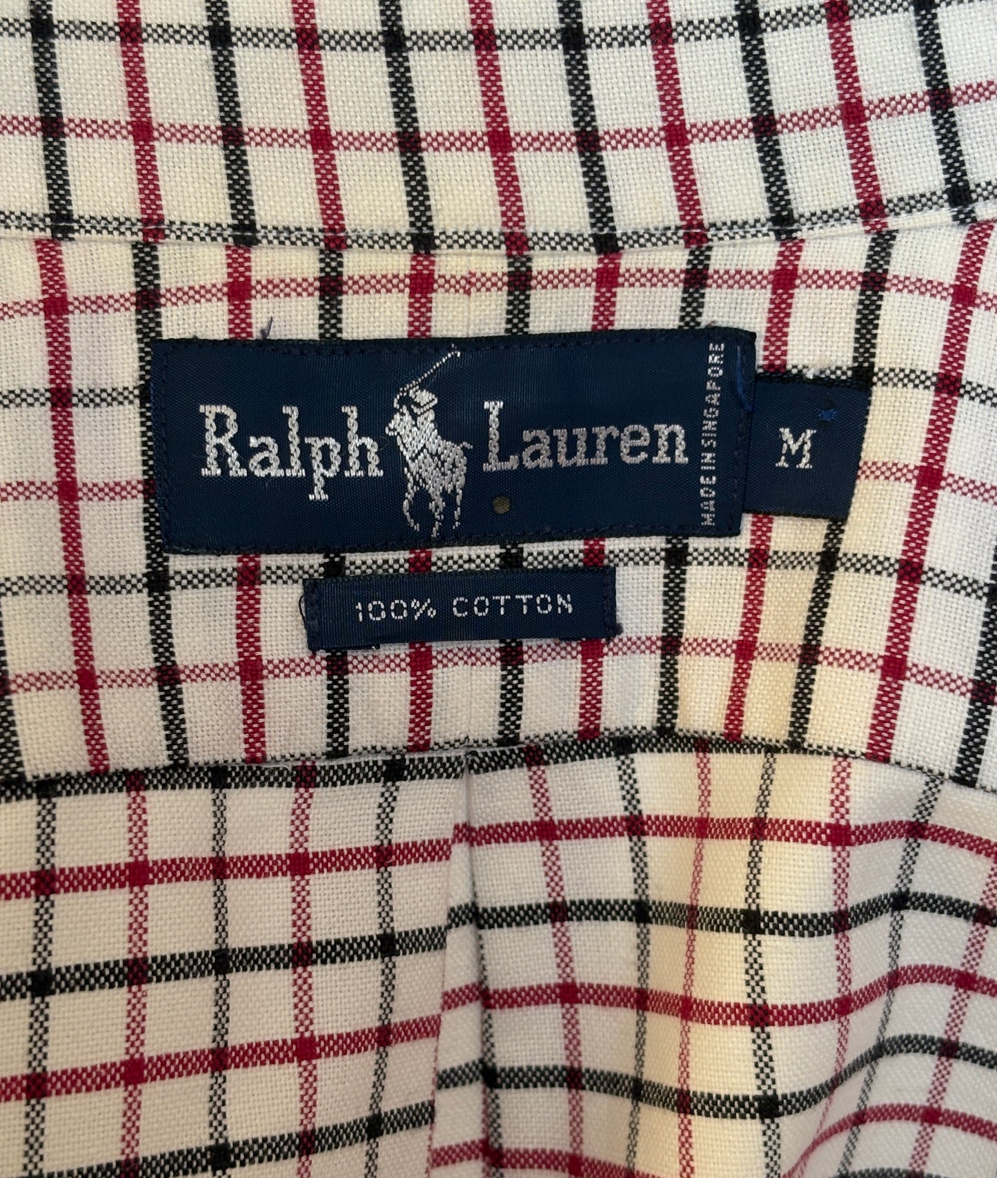 Ralph Lauren Shirt Medium Cream Windowpane Check Cotton Vintage