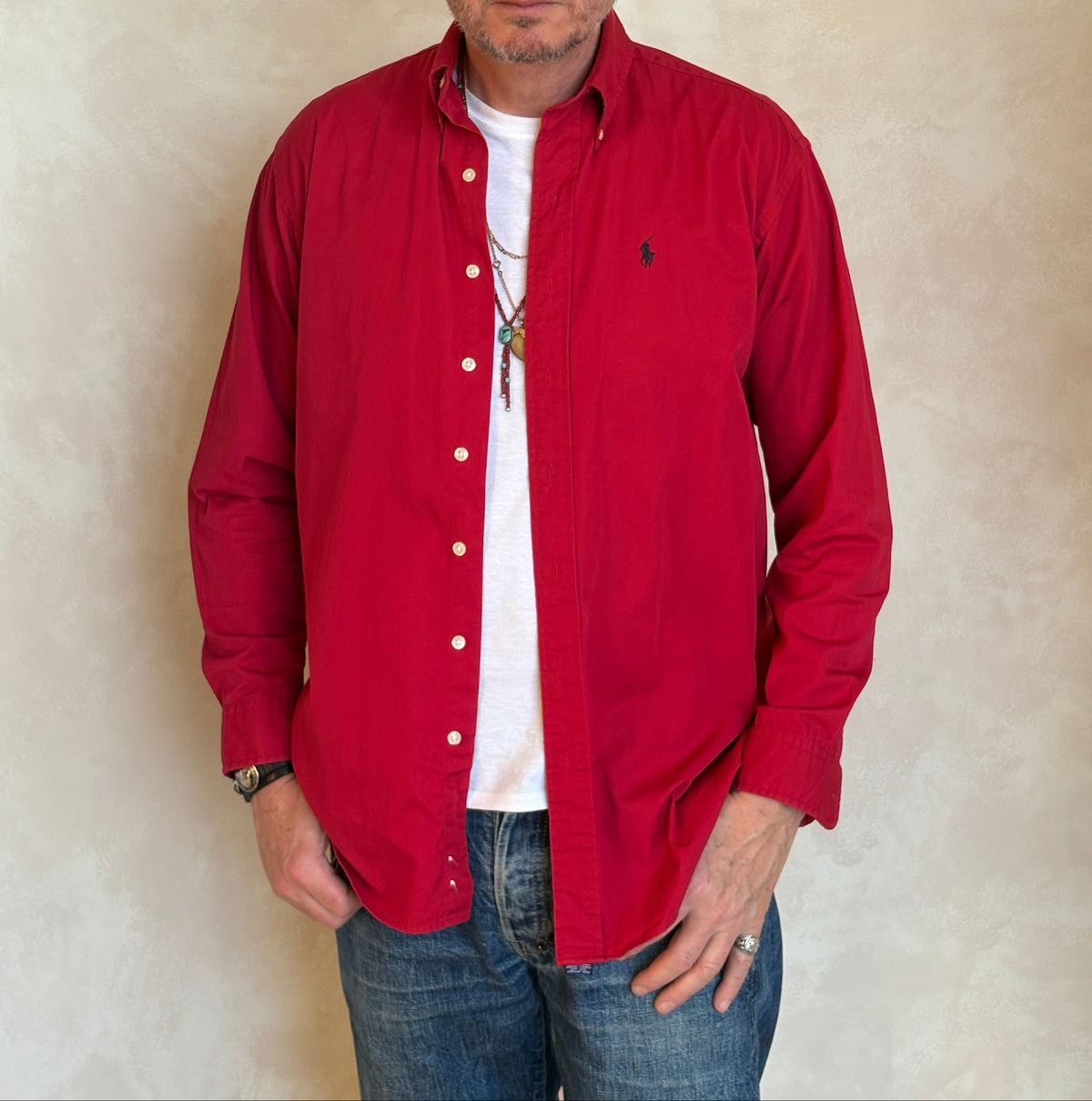 Ralph Lauren Shirt Large Red 100% Cotton Vintage Button Down-AJ357 Studio