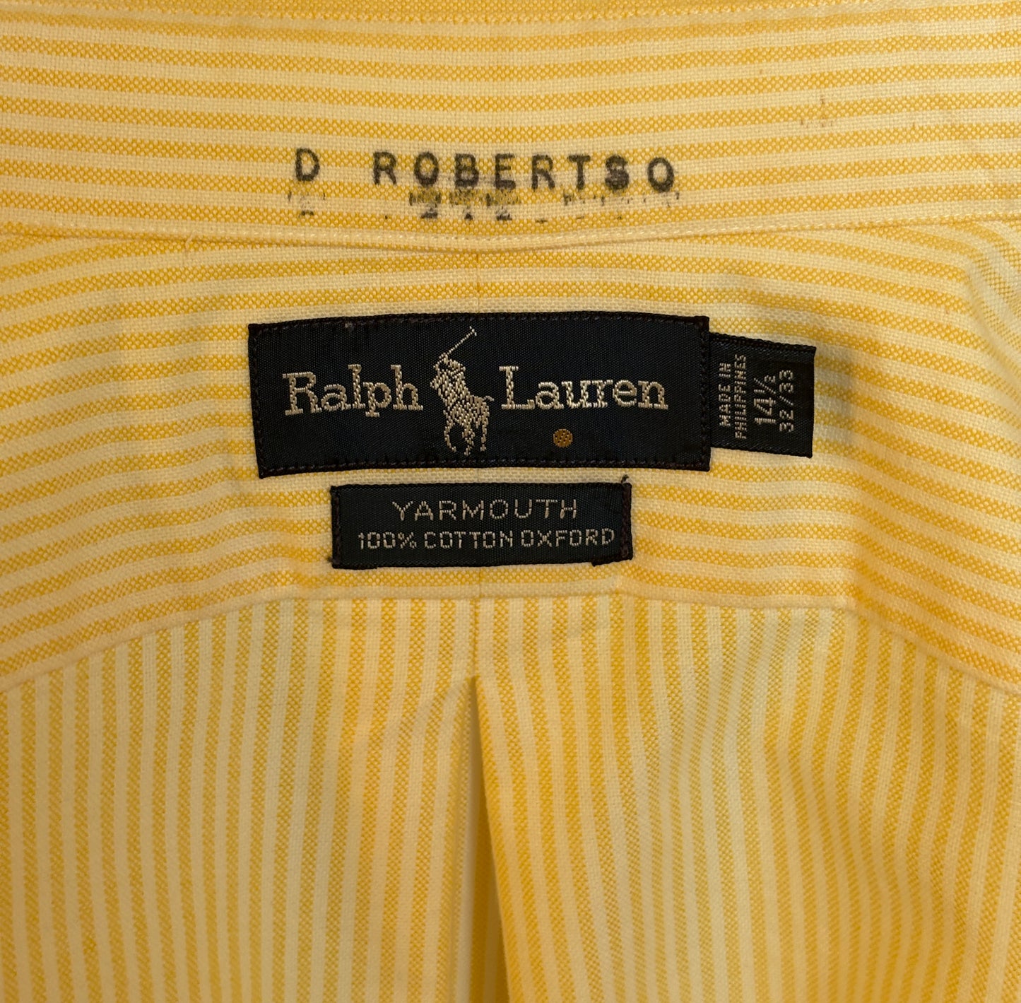 Ralph Lauren Yarmouth Shirt 14.5/32 Yellow Stripe 100% Cotton Oxford