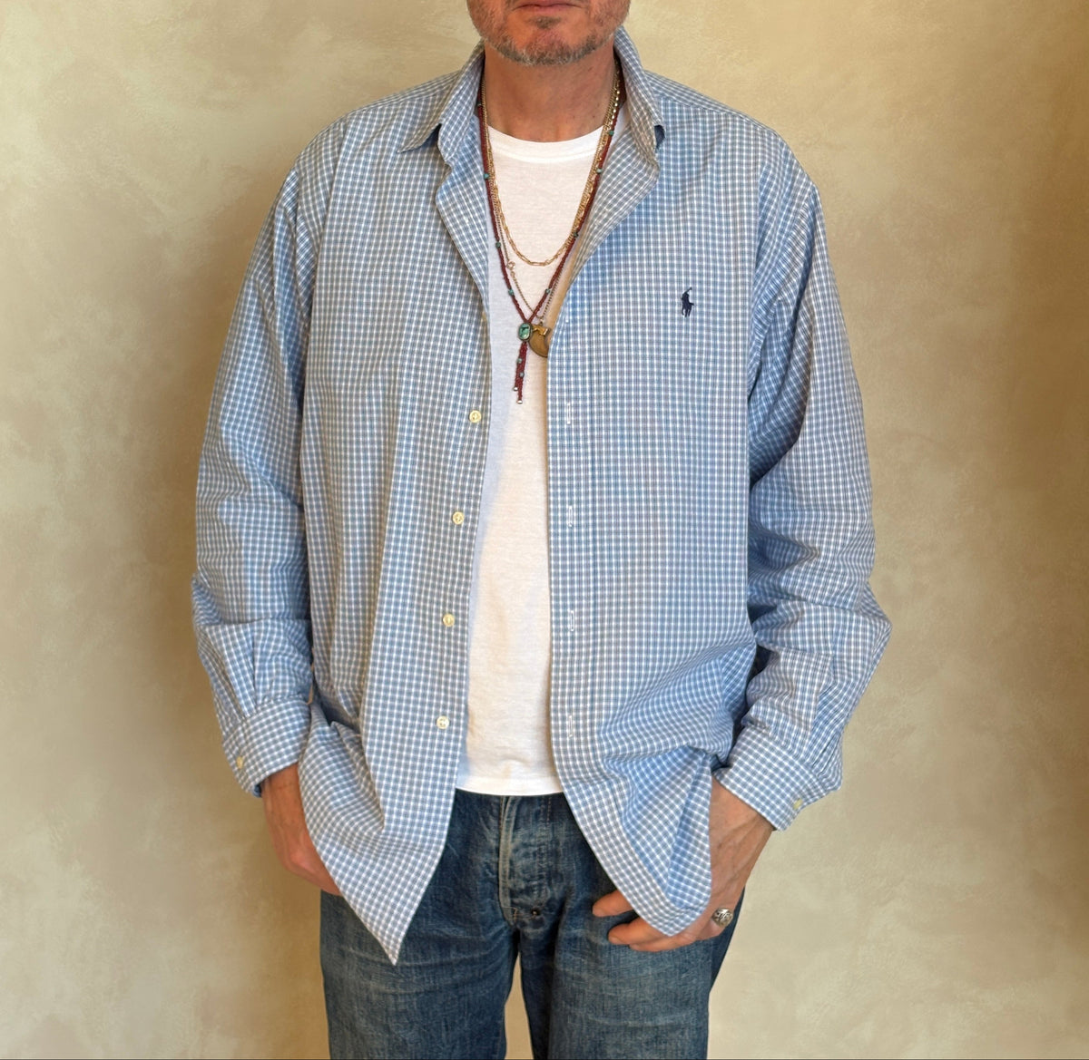 Polo Ralph Lauren Lowell Sport Shirt L Blue Gingham 2-Ply Cotton-AJ357 Studio