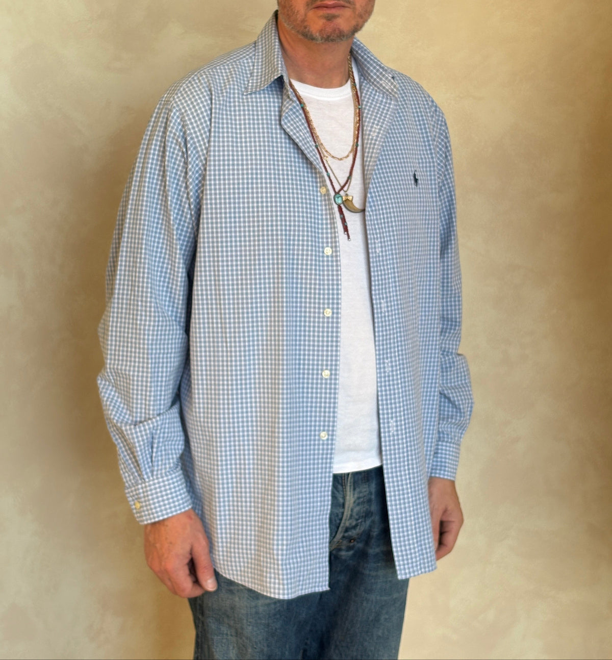 Polo Ralph Lauren Lowell Sport Shirt L Blue Gingham 2-Ply Cotton-AJ357 Studio