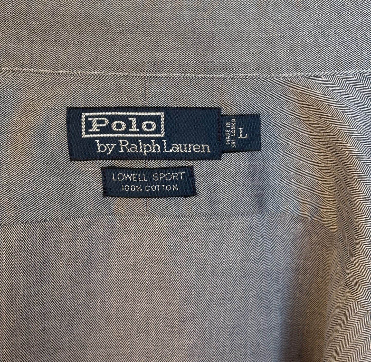 Polo Ralph Lauren Lowell Sport Shirt L Grey Herringbone 100% Cotton