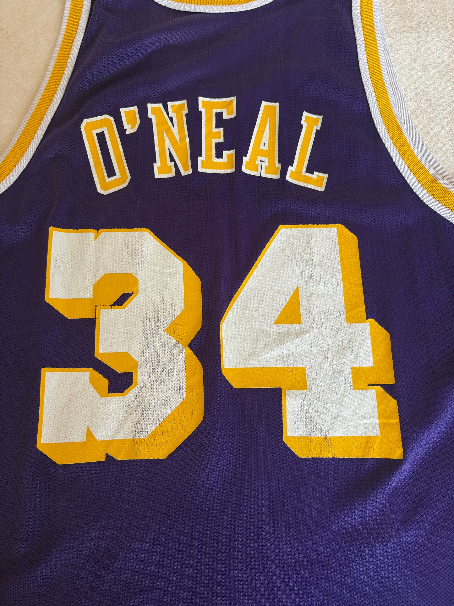 Champion LA Lakers #34 Jersey Size 44 Purple Mesh Vintage 90s NBA Made in USA