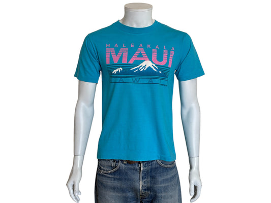 Vintage 1990s Haleakala Maui Hawaii blue and pink tourist t-shirt made in USA, size M