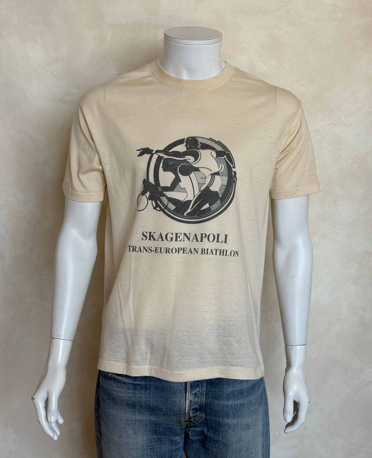 Vintage 1990 Skagenapoli Trans-European Biathlon T-Shirt – Denmark to Italy Route Map Tee. Large-AJ357 Studio