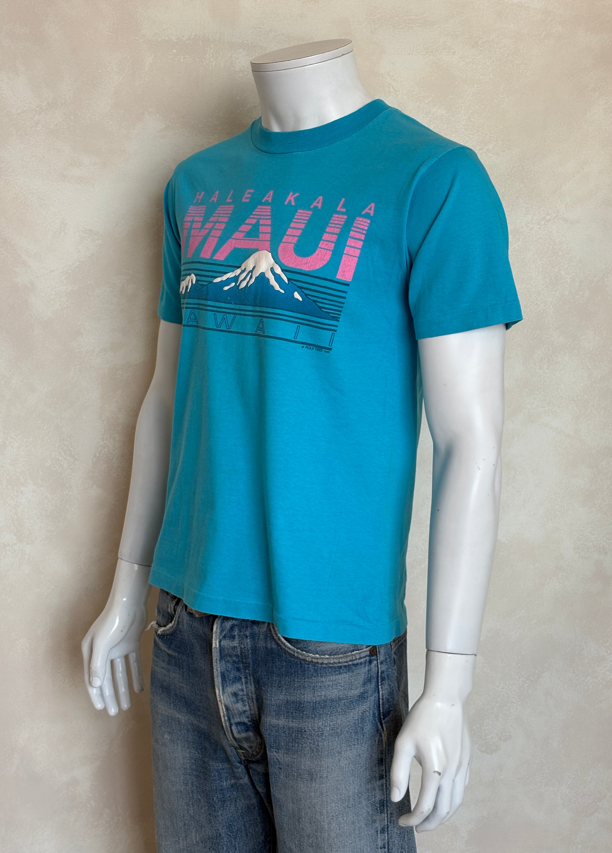 Vintage 1990s Haleakala Maui Hawaii blue and pink tourist t-shirt made in USA, size M