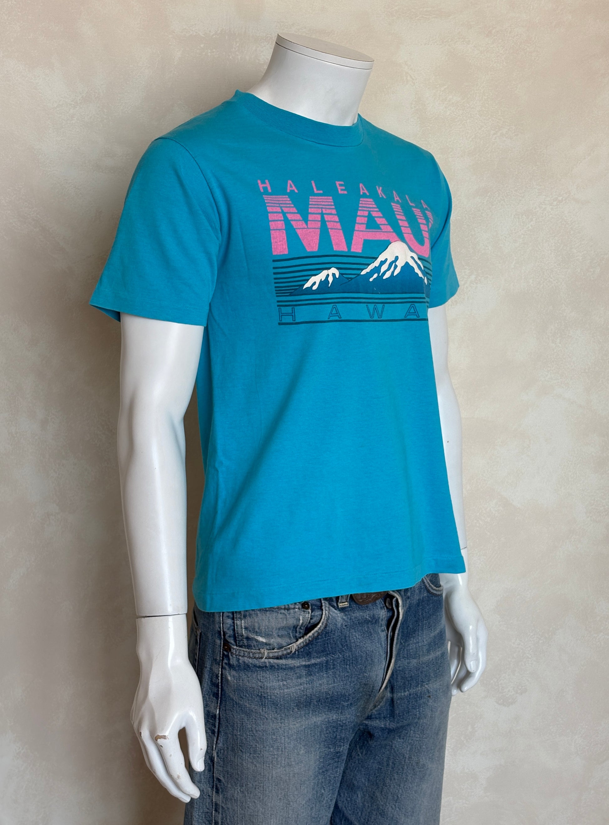 Vintage 1990s Haleakala Maui Hawaii blue and pink tourist t-shirt made in USA, size M
