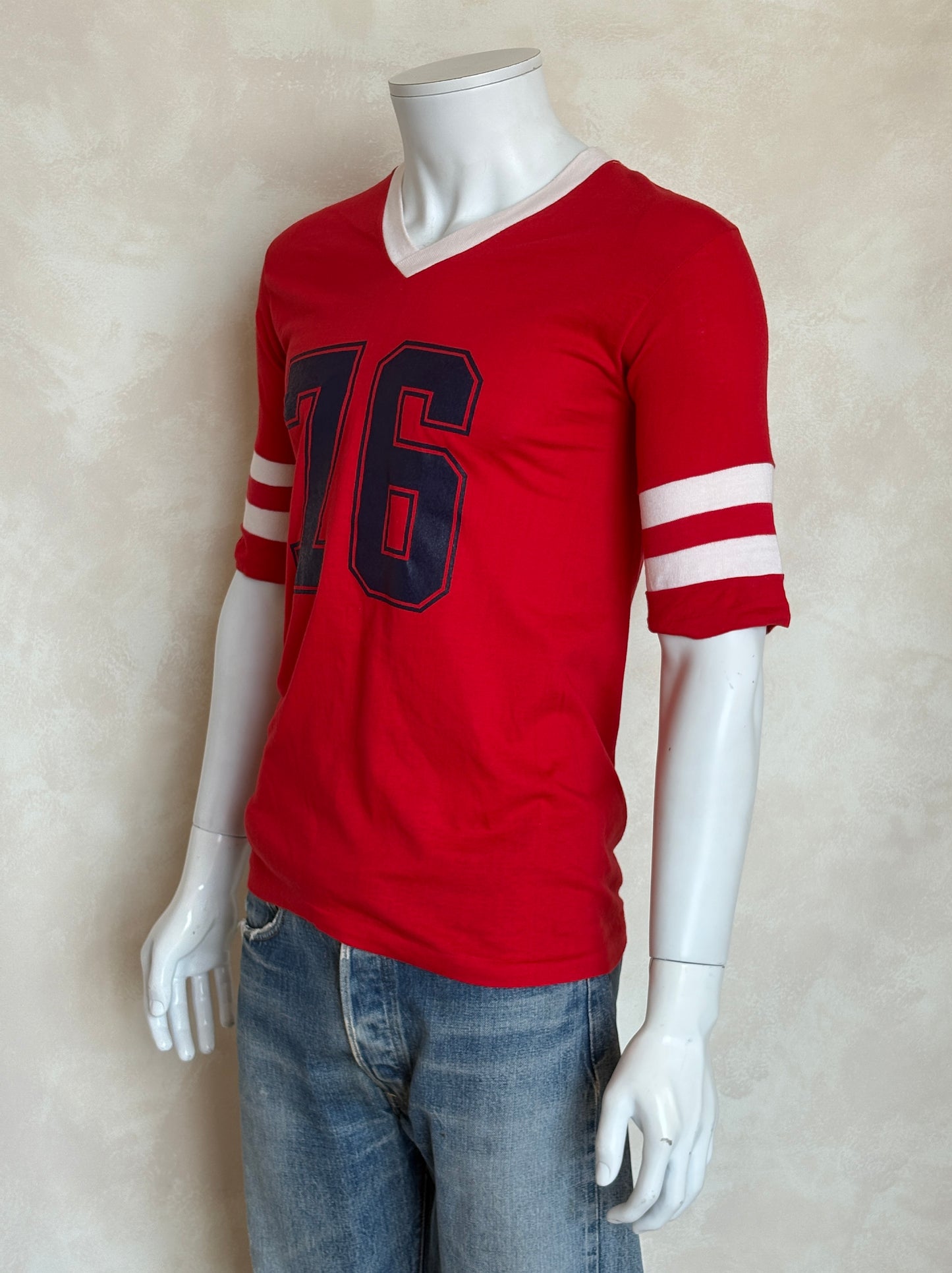 Vintage 70s  Playboy 76 Jersey T-Shirt Red 70s Style Football Tee – Med