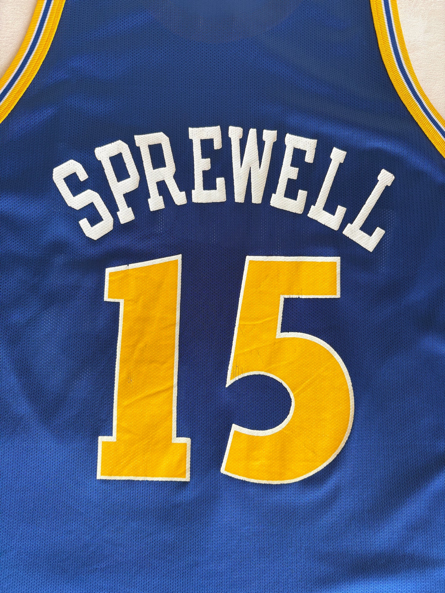 Champion Golden State Warriors Latrell Sprewell #15 Jersey Size 48 Blue Mesh 90s NBA USA