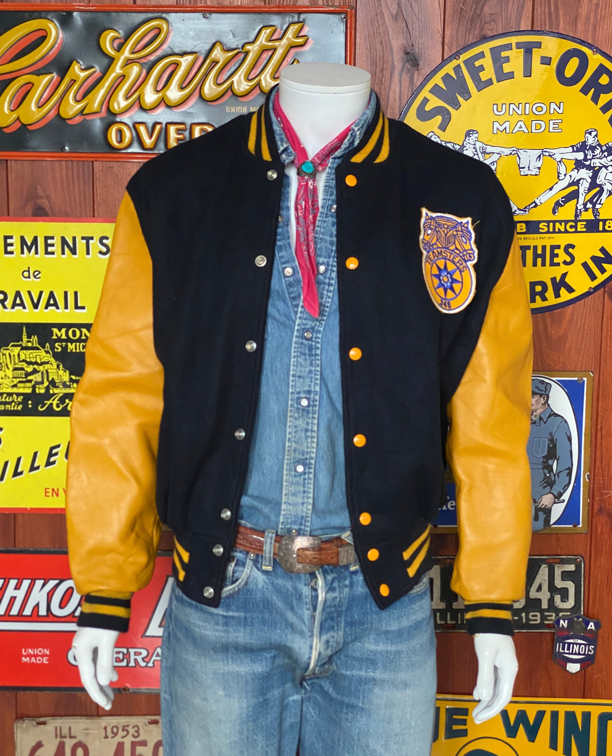 Vintage Teamster Varsity Leather Sleeve Jacket - Size 44USA (54 EU) | Made in USA