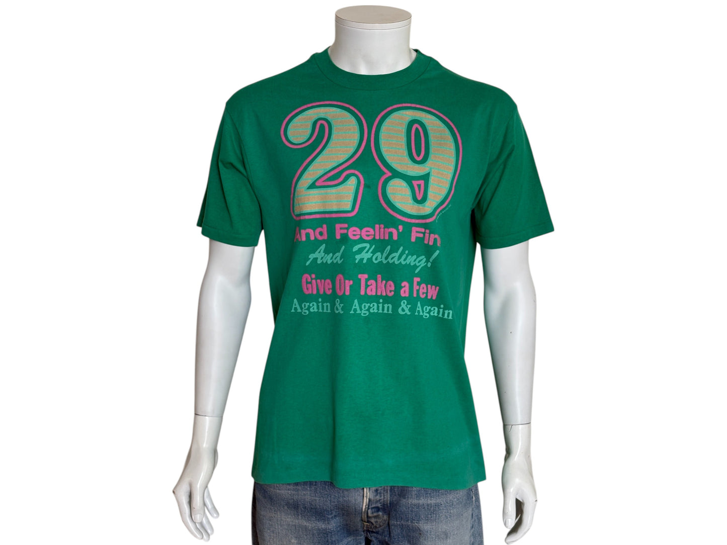 Vintage 1988 funny birthday t-shirt with “29 and Feelin Fine” slogan, made in USA