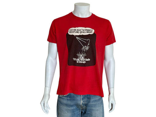 Vintage WGN Radio t-shirt featuring Ed “Chicago” Schwartz with late-night Chicago theme, size large