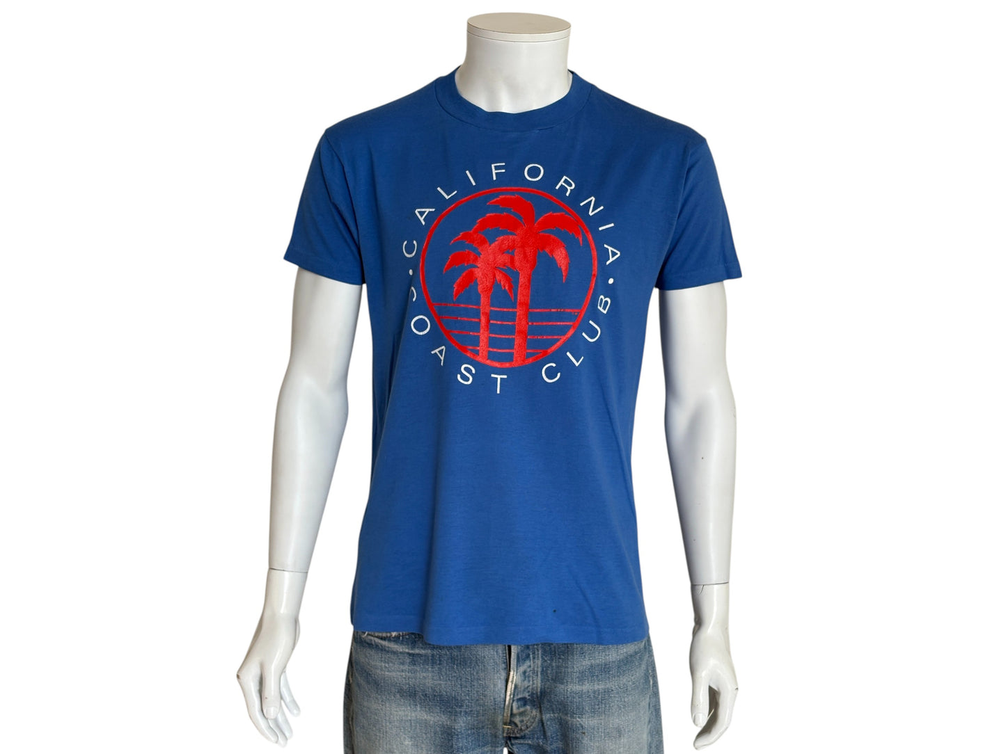 Vintage 80s California Coast Club tee – bold SoCal vibes with retro palm tree print. Large - USA Vintage Bcn