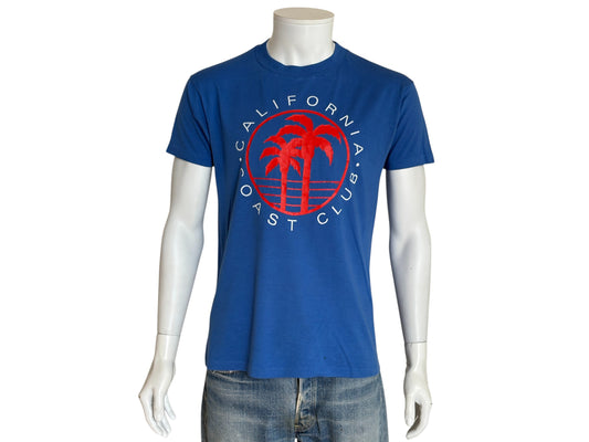 Vintage 80s California Coast Club tee – bold SoCal vibes with retro palm tree print. Large - USA Vintage Bcn