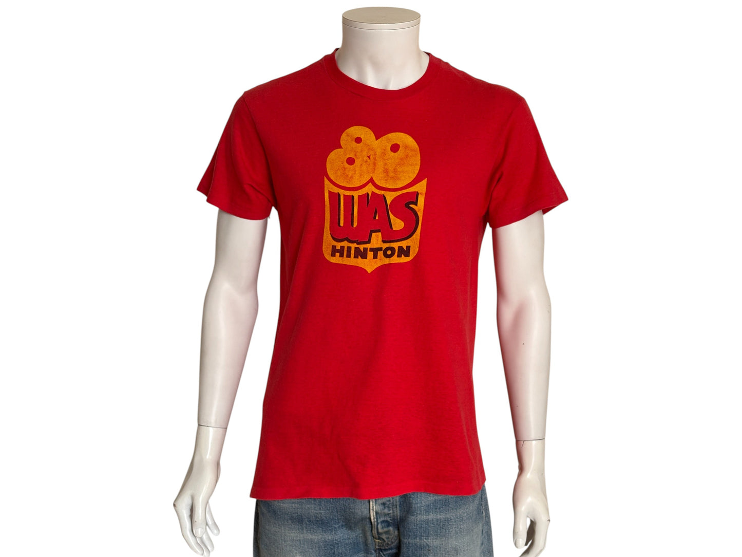 Vintage 1980s WAS Hinton bowling t-shirt with bold retro athletic graphic, size large