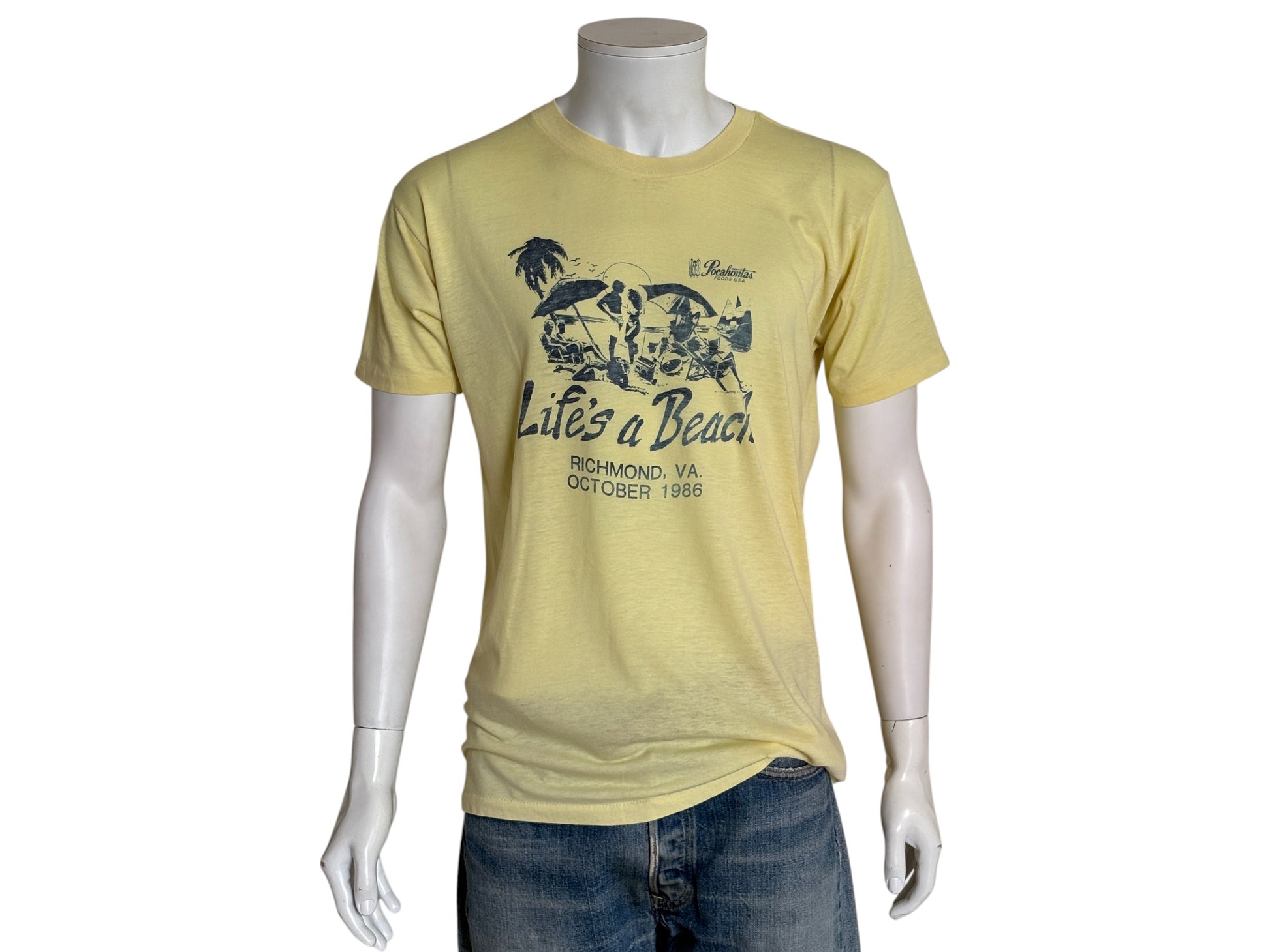 Vintage 1986 “Life’s a Beach” t-shirt from Richmond VA with retro beach scene and party vibe, size XL