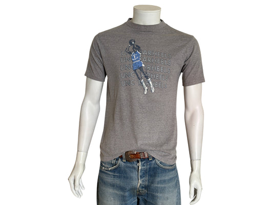 Vintage 1980s UNC Tar Heels basketball t-shirt with retro graphic print, made in USA, size large