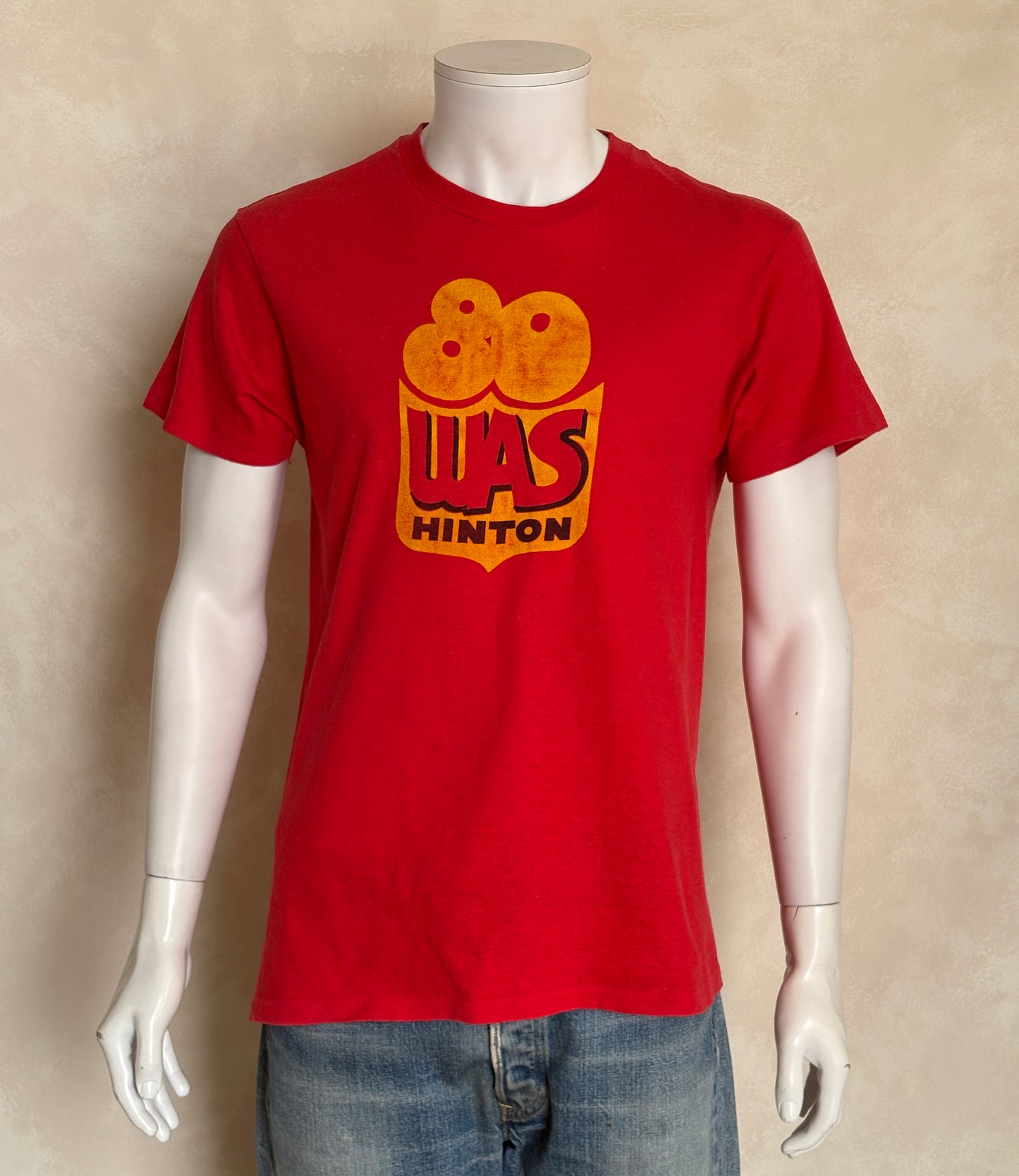 Vintage 1980s WAS Hinton bowling t-shirt with bold retro athletic graphic, size large