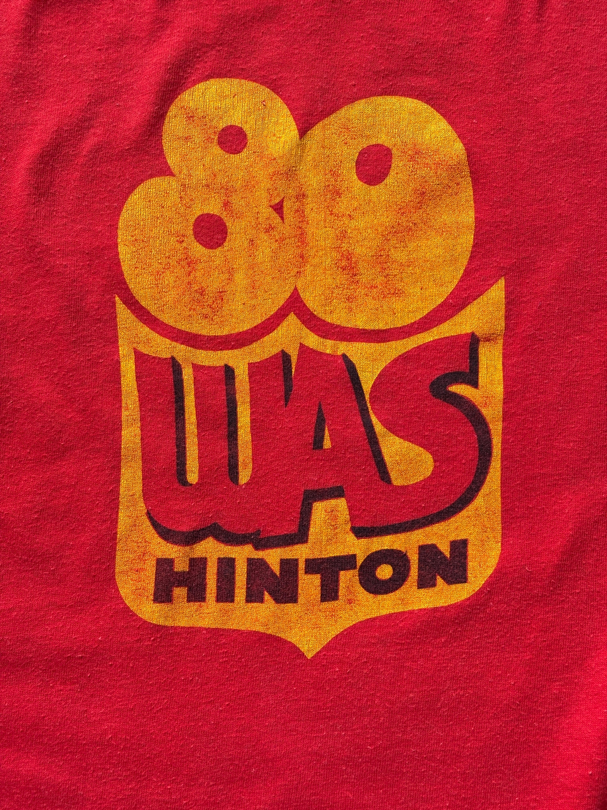 Vintage 1980s WAS Hinton bowling t-shirt with bold retro athletic graphic, size large
