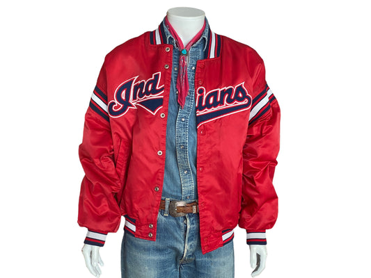 Vintage 1990s Cleveland Indians Starter satin jacket, size XL.