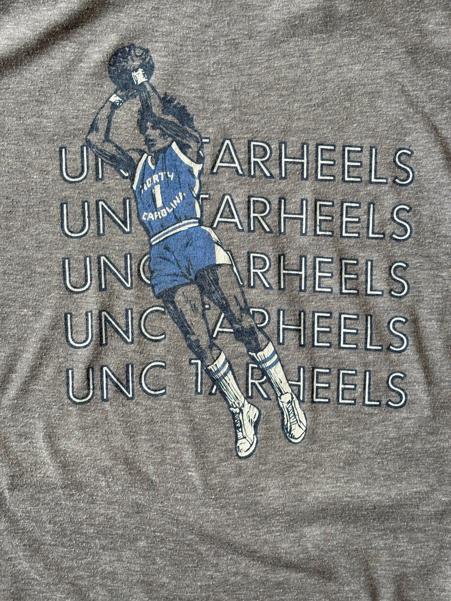 Vintage 1980s UNC Tar Heels basketball t-shirt with retro graphic print, made in USA, size large