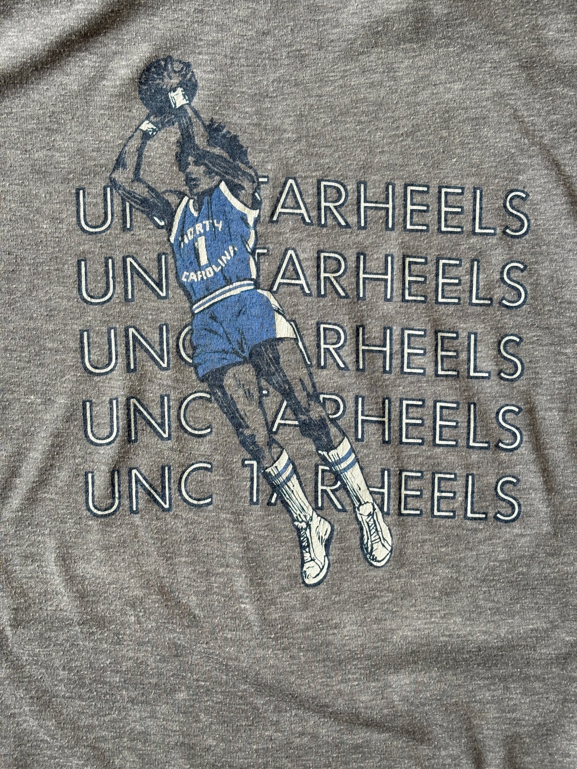 Vintage 1980s UNC Tar Heels basketball t-shirt with retro graphic print, made in USA, size large