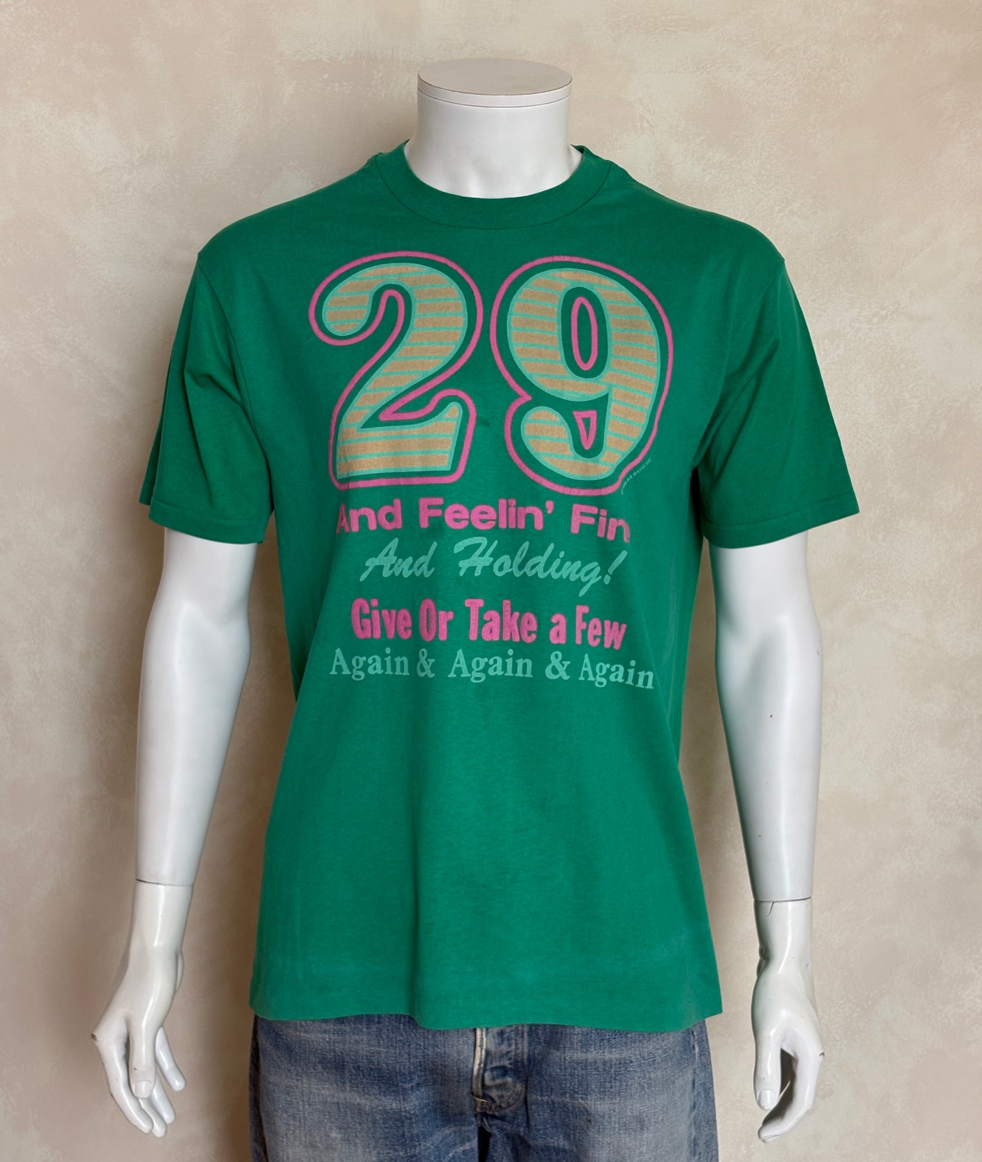 Vintage 1988 funny birthday t-shirt with “29 and Feelin Fine” slogan, made in USA