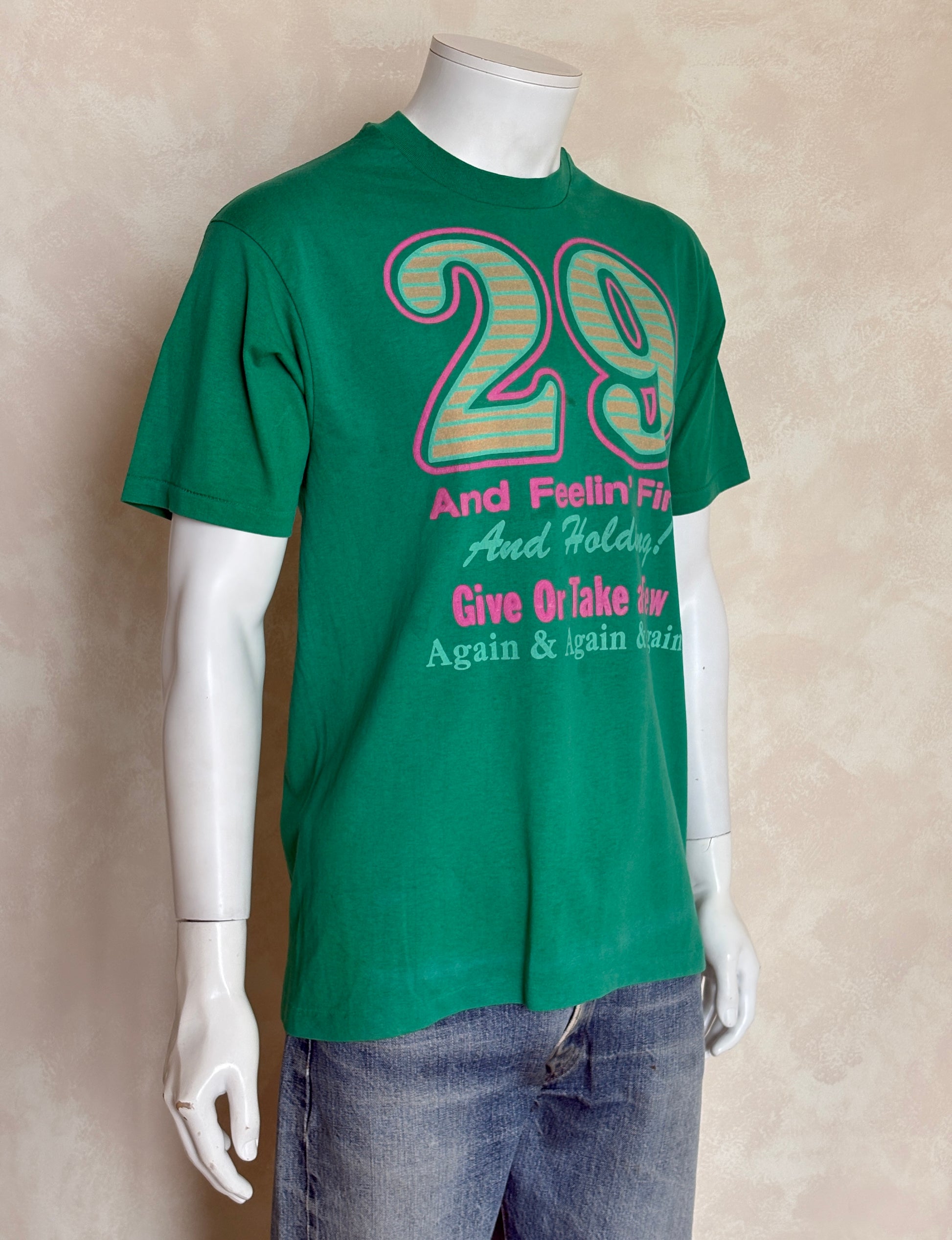 Vintage 1988 funny birthday t-shirt with “29 and Feelin Fine” slogan, made in USA