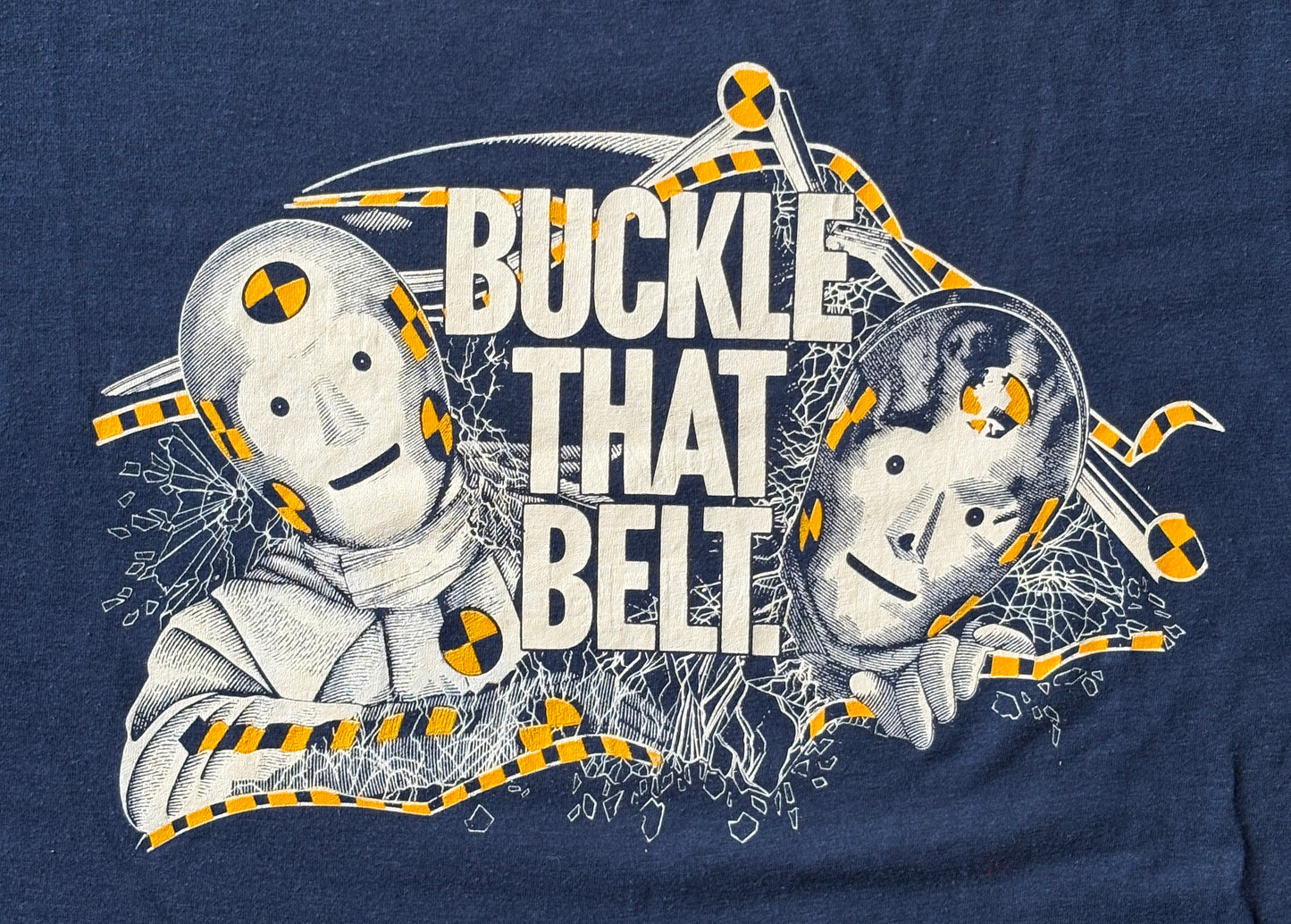 Vintage 80s “Buckle That Belt” Crash Test Dummies Tee – Florida Dept. of Transportation. Made in USA. L-AJ357 Studio