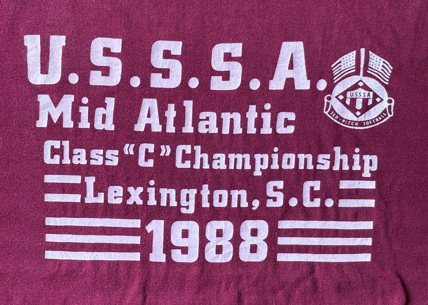 Vintage 1988 U.S.S.S.A. Softball t-shirt from the Mid Atlantic Championship, made in USA, size XL