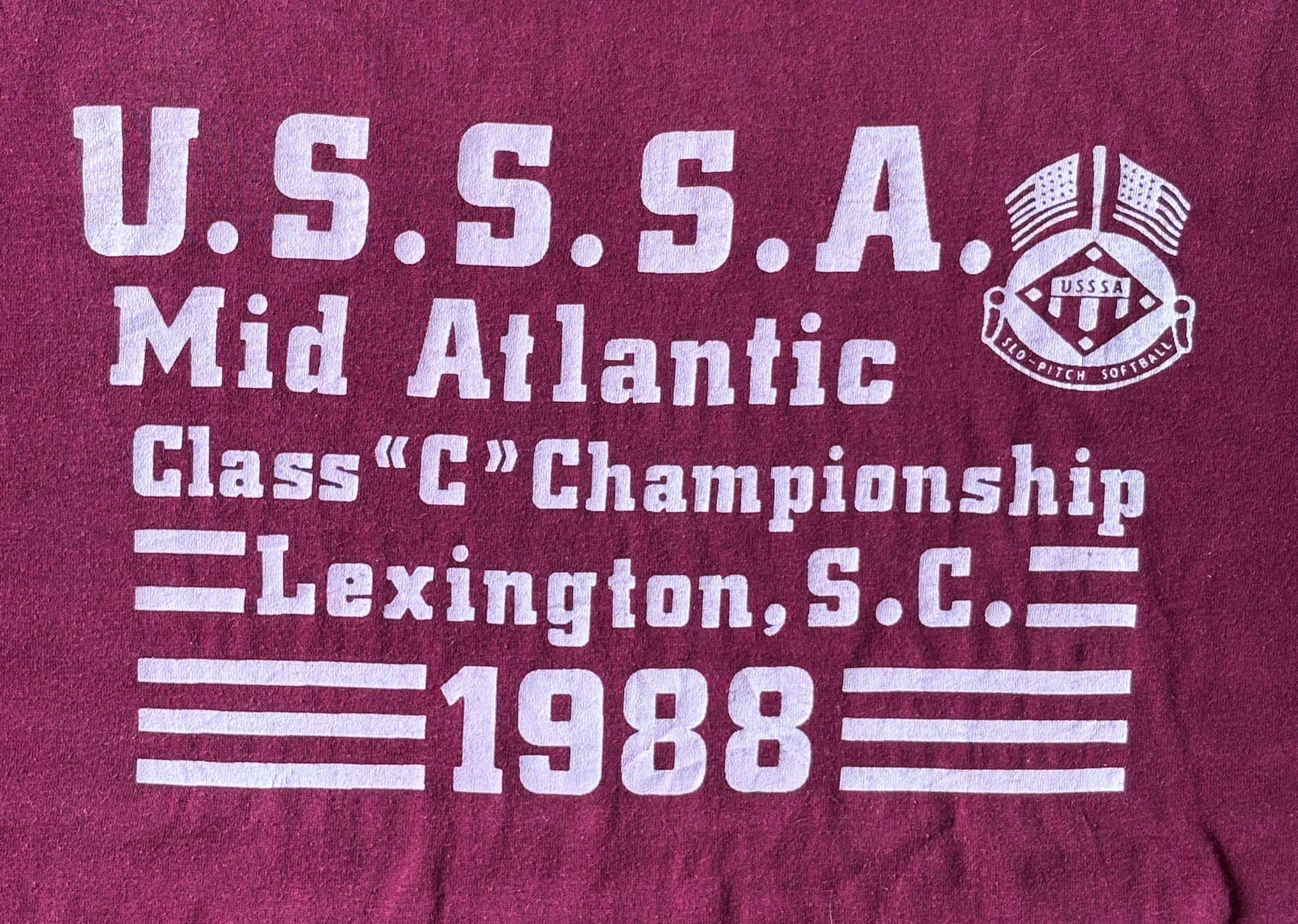 Vintage 1988 U.S.S.S.A. Softball t-shirt from the Mid Atlantic Championship, made in USA, size XL