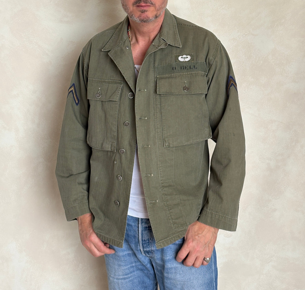 Med/L .Vintage WW2 US Army 2nd Pattern HBT 13 Stars Button Combat Shirt/Jacket-AJ357 Studio