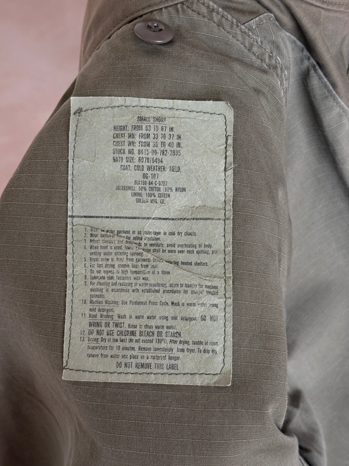 Small Short. Authentic 1984 U.S Army M-65 Field Jacket | OG-107 Military Issue