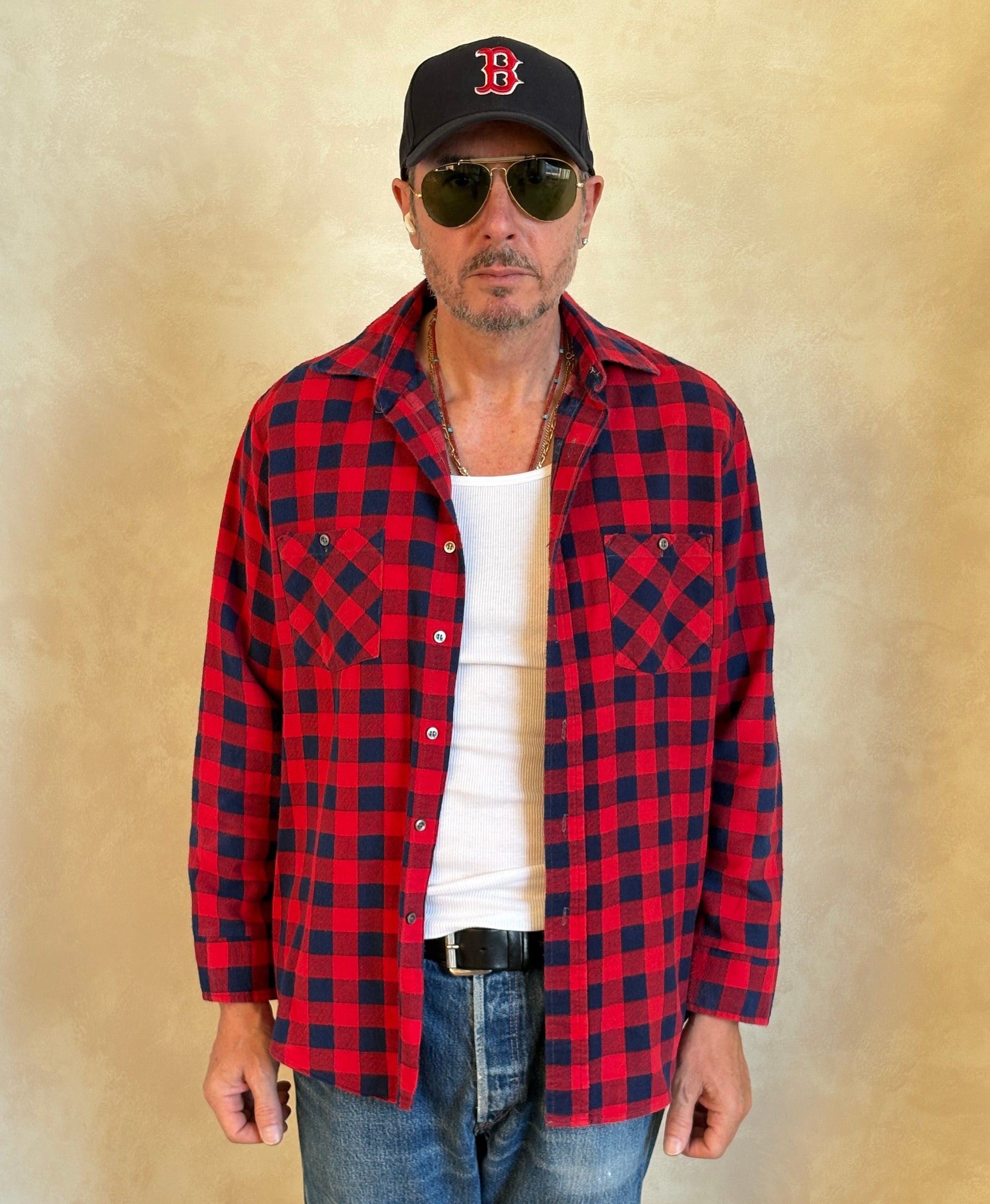 Size Med. Vintage 80s flannel plaid Shirt-Made in USA- - USA Vintage Bcn
