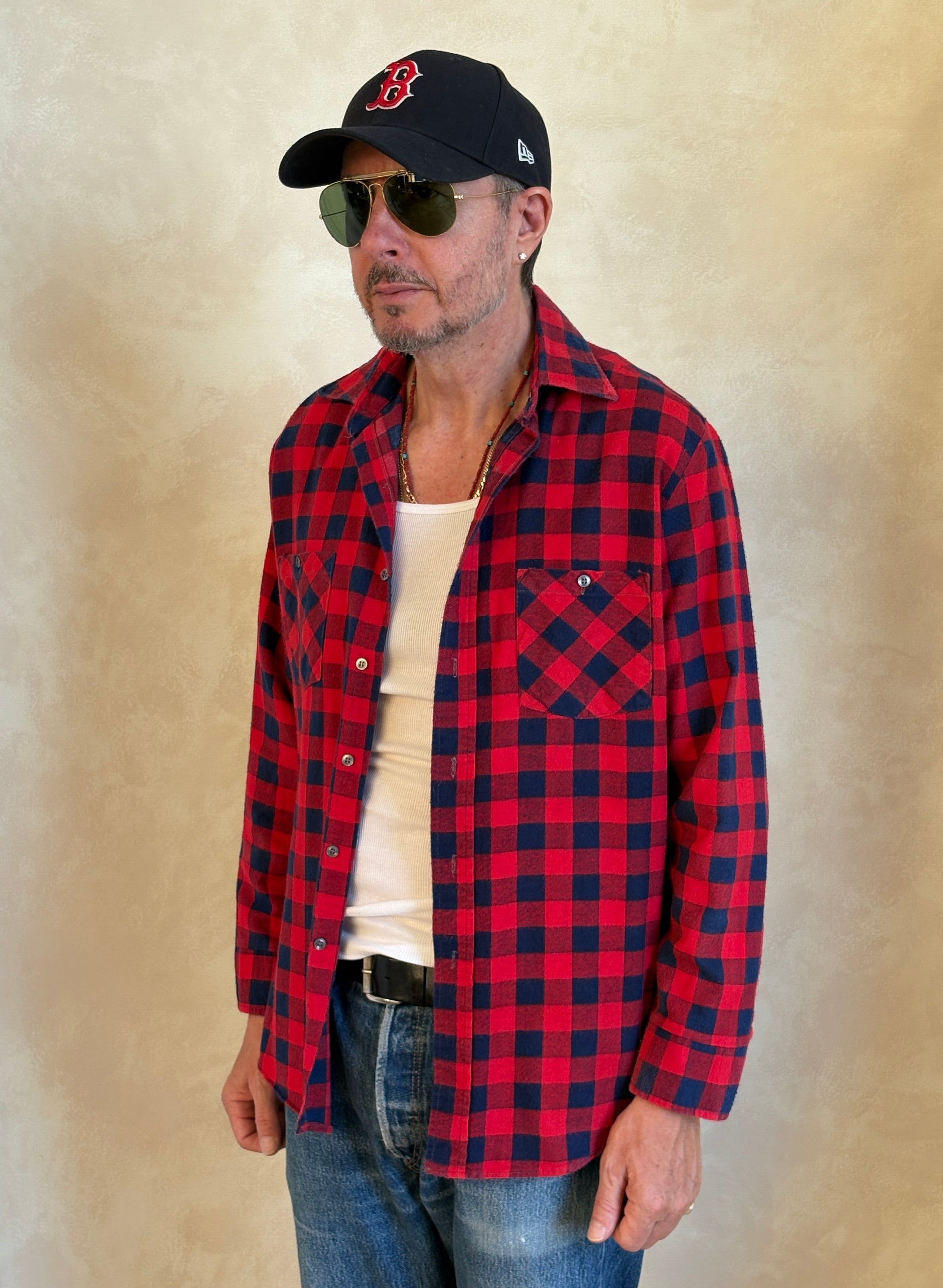 Size Med. Vintage 80s flannel plaid Shirt-Made in USA- - USA Vintage Bcn