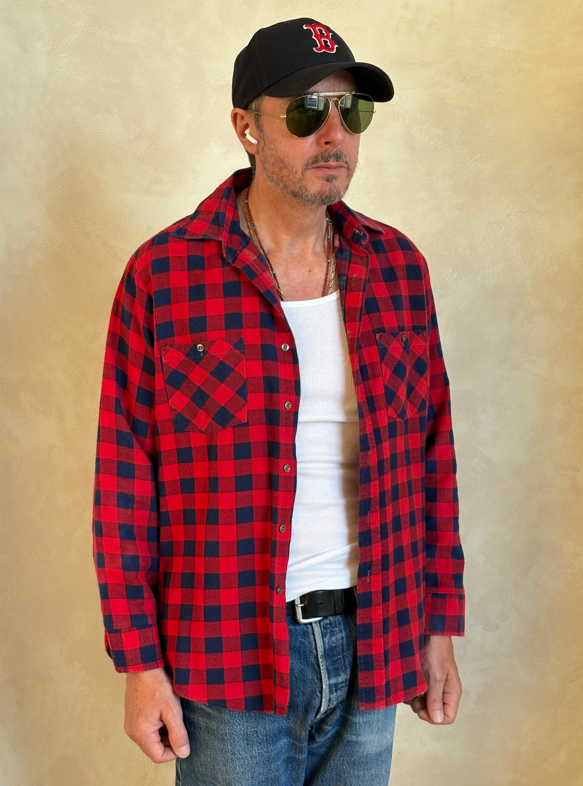 Size Med. Vintage 80s flannel plaid Shirt-Made in USA- - USA Vintage Bcn