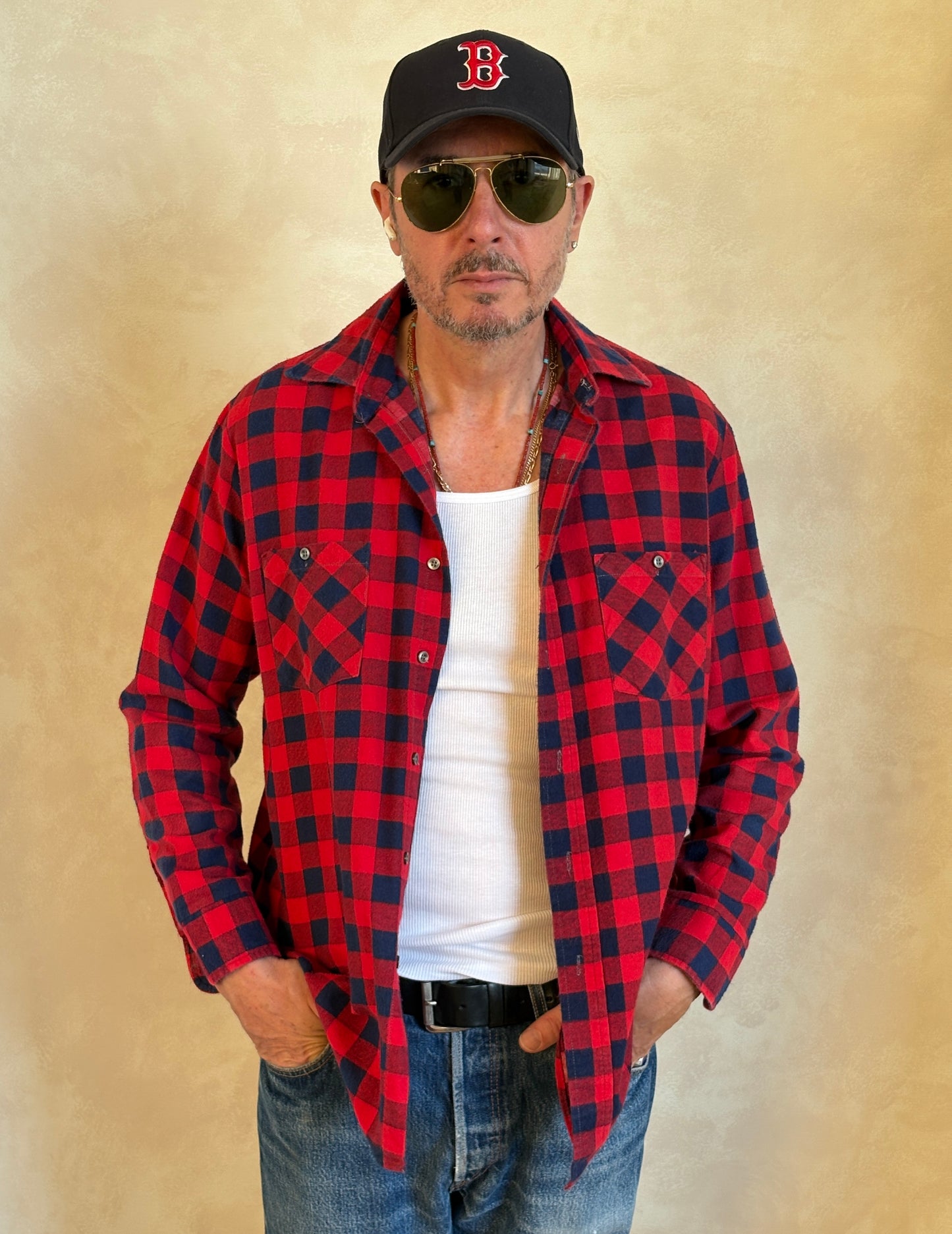 Size Med. Vintage 80s flannel plaid Shirt-Made in USA- - USA Vintage Bcn