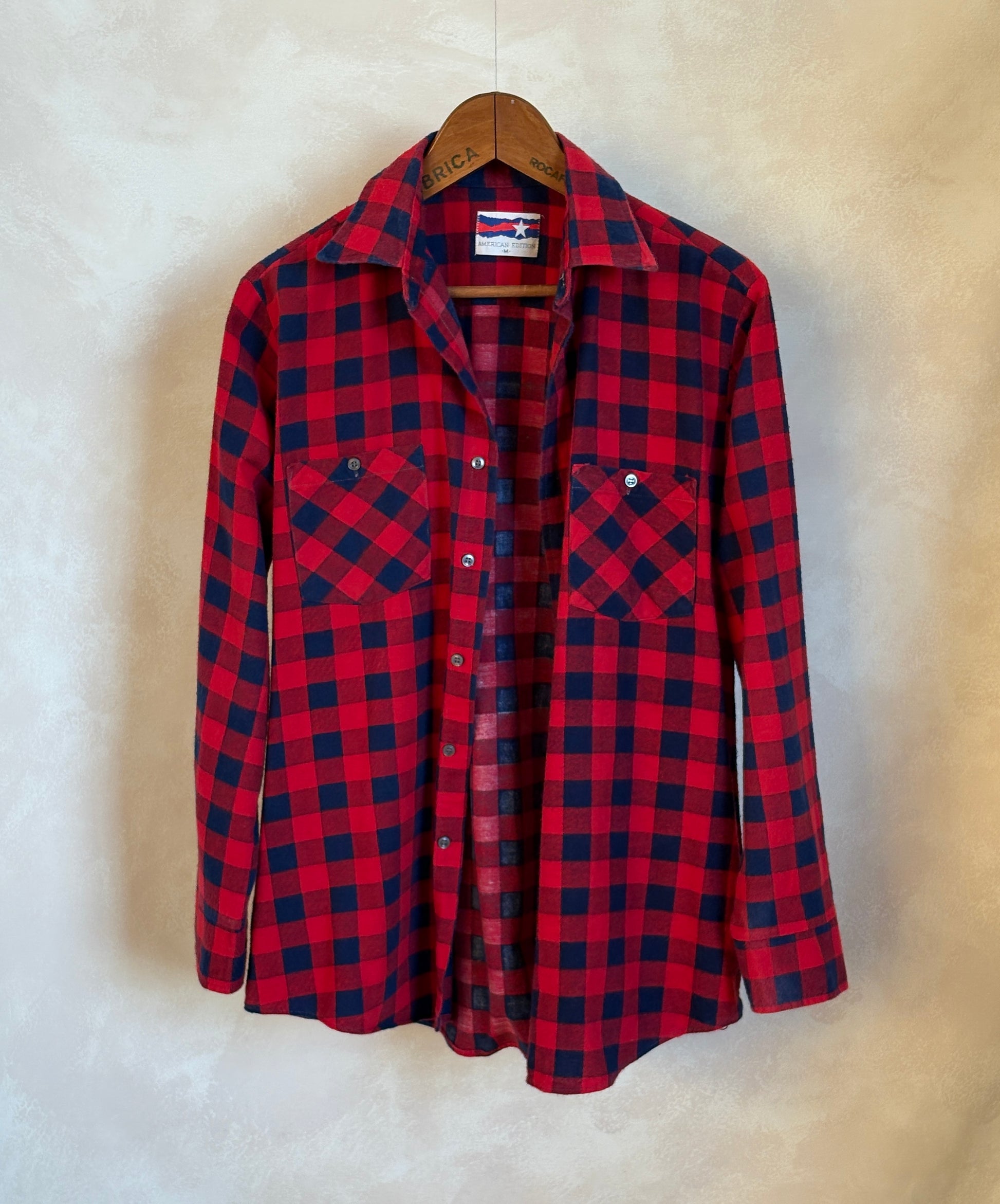 Size Med. Vintage 80s flannel plaid Shirt-Made in USA- - USA Vintage Bcn