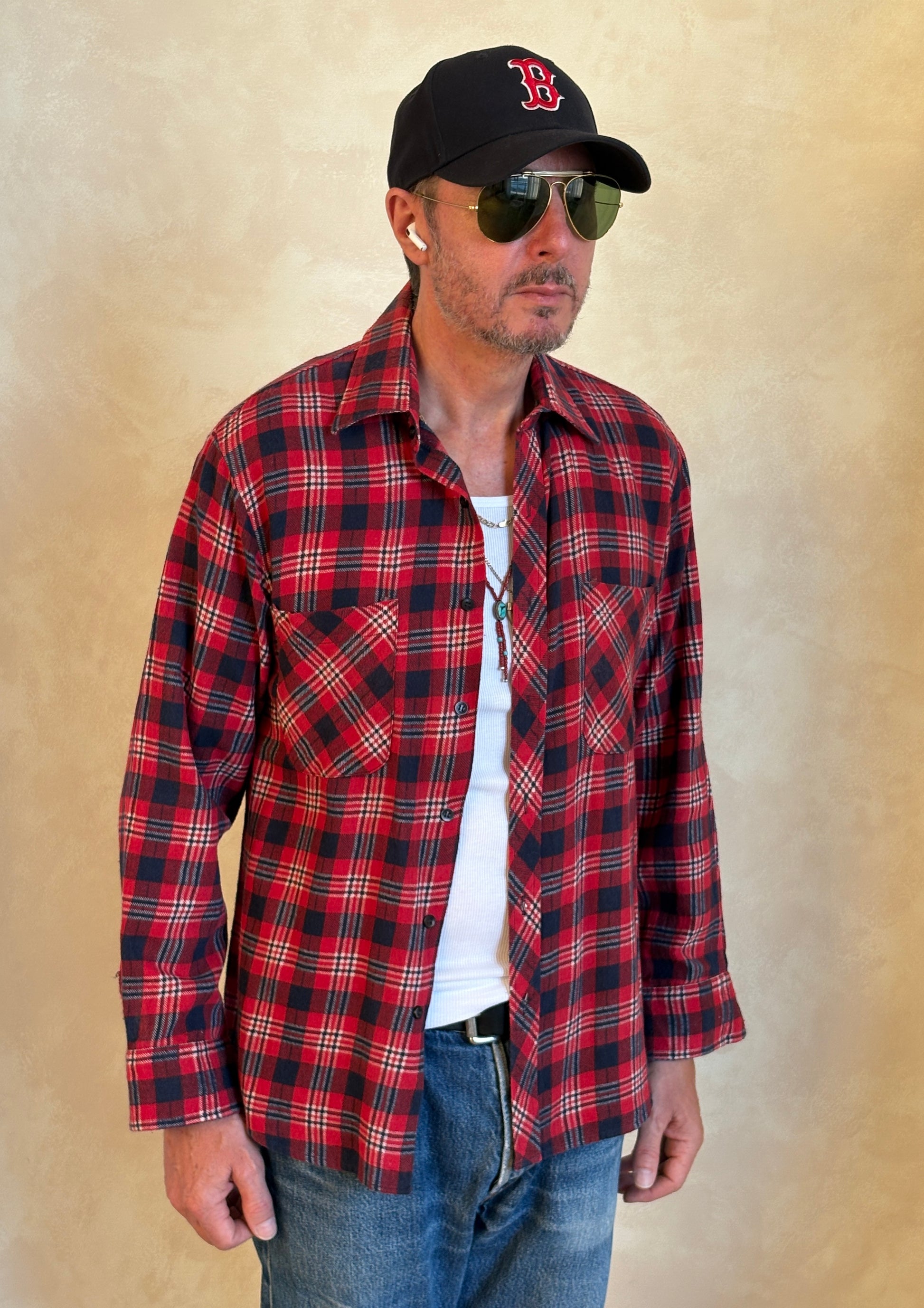 Size Med. Vintage 80s Flannel Plaid Shirt – Retro Grunge Workwear - USA Vintage Bcn