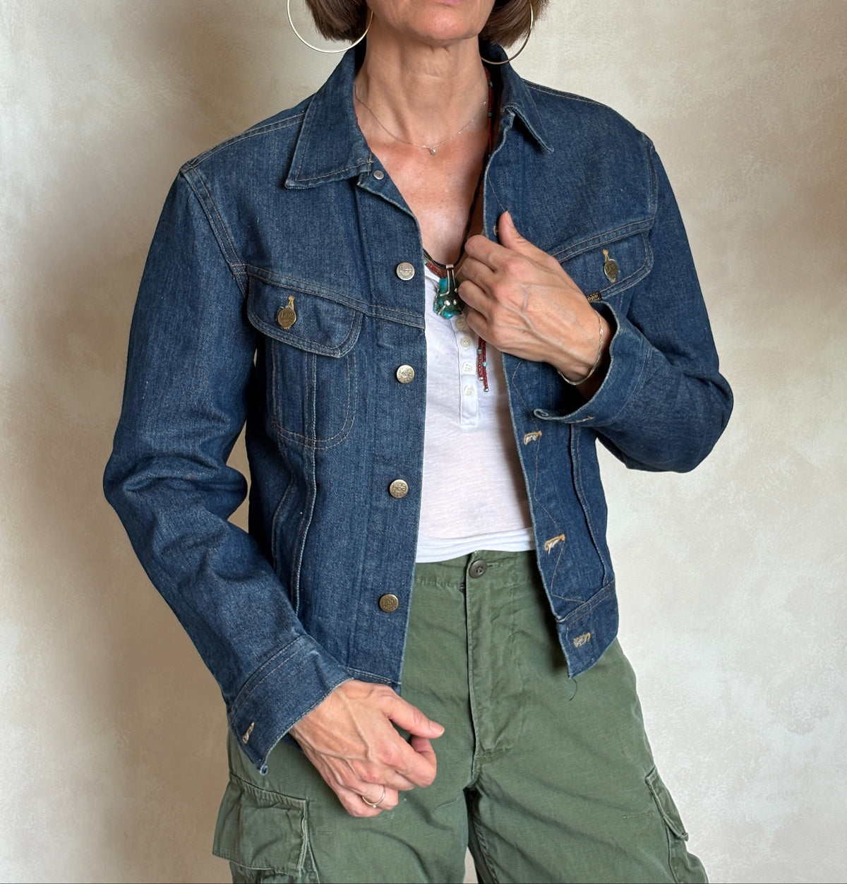 Size 36US / 46EU .Vintage 80s Lee Denim Jacket – 2 Pockets – Made in USA-AJ357 Studio