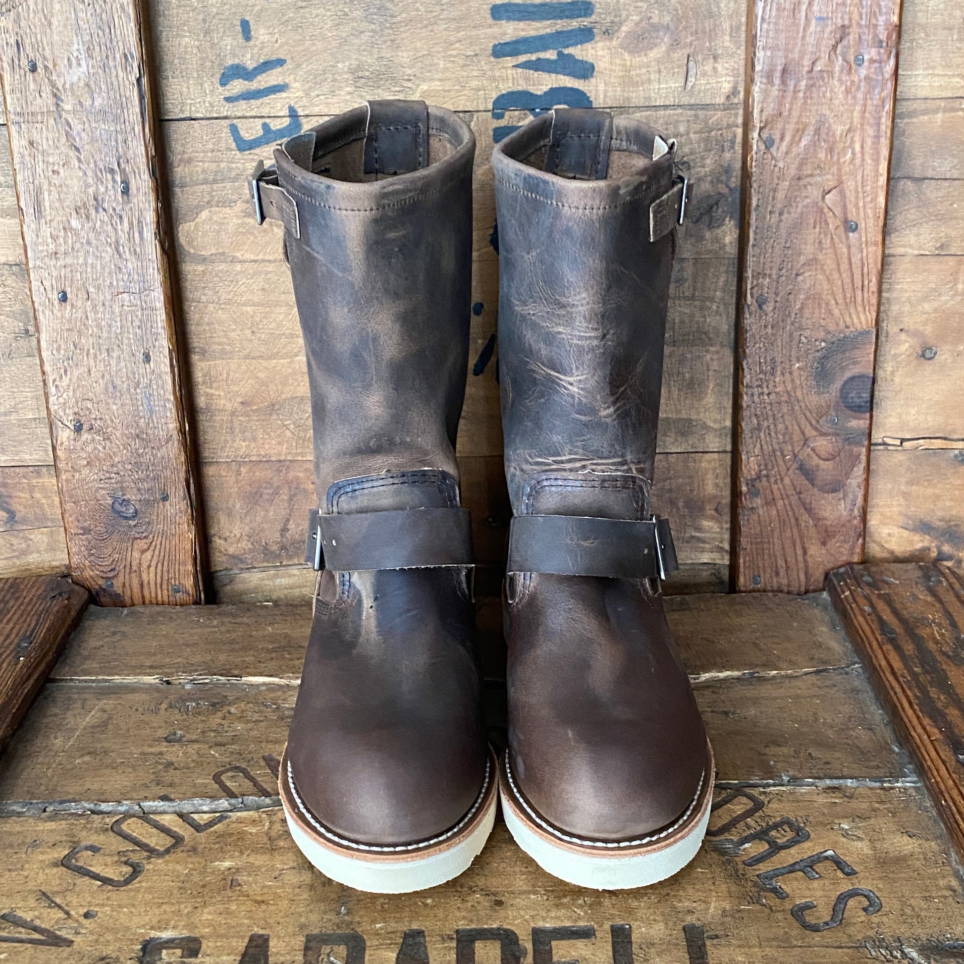 Red Wing 2975 Heritage Engineer Boots, size 7D (39 EU) - front view. Made in USA. Factory seconds.