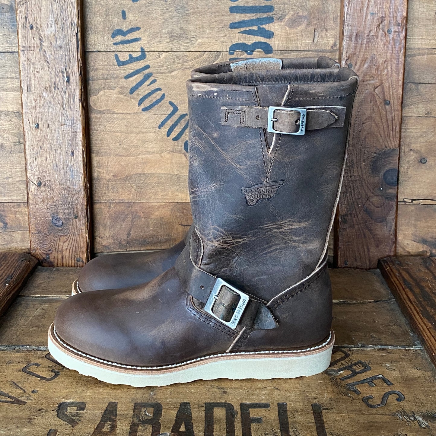 Red Wing 2975 Heritage Engineer Boots, size 7D (39 EU) - front view. Made in USA. Factory seconds.