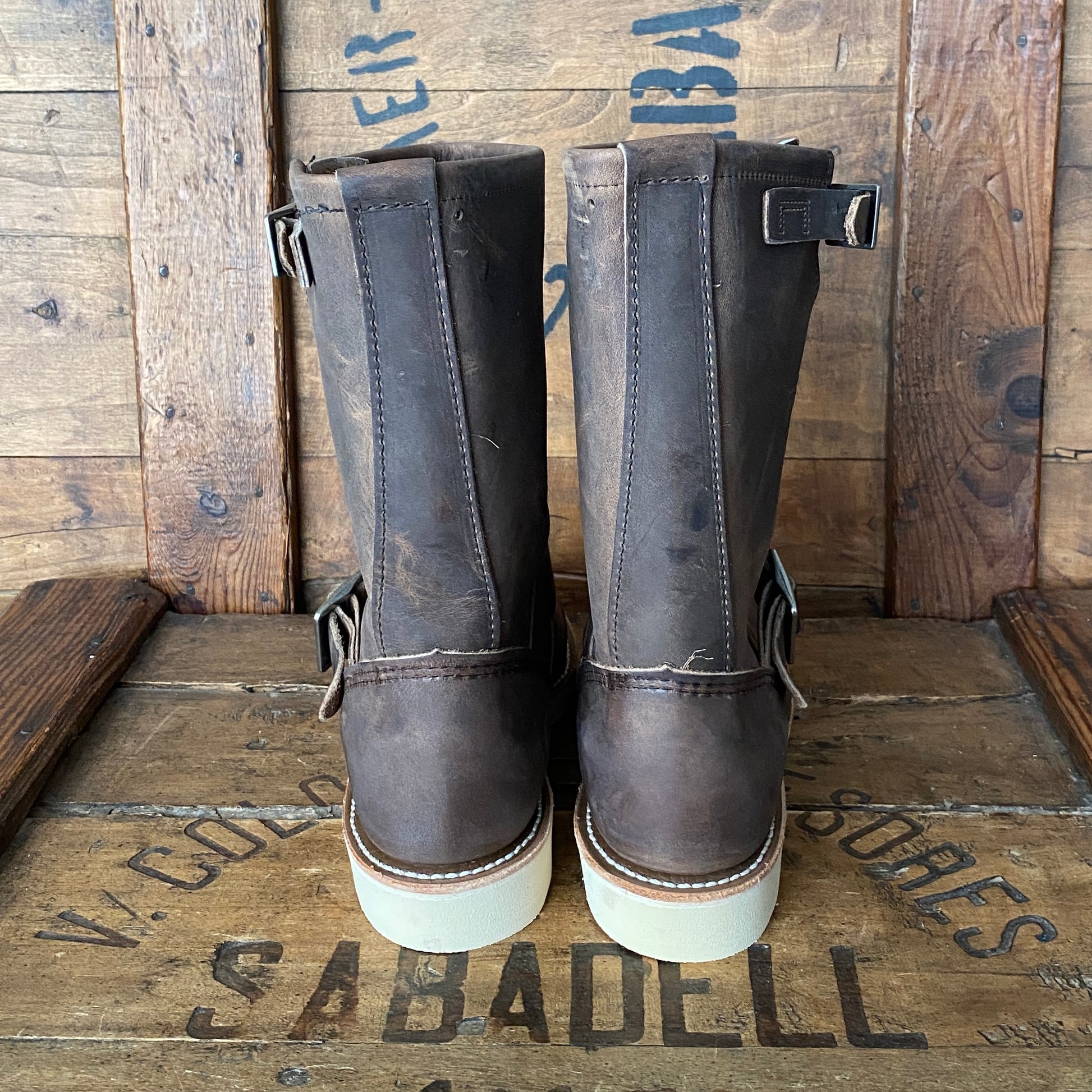 Red Wing 2975 Heritage Engineer Boots, size 7D (39 EU) - front view. Made in USA. Factory seconds.