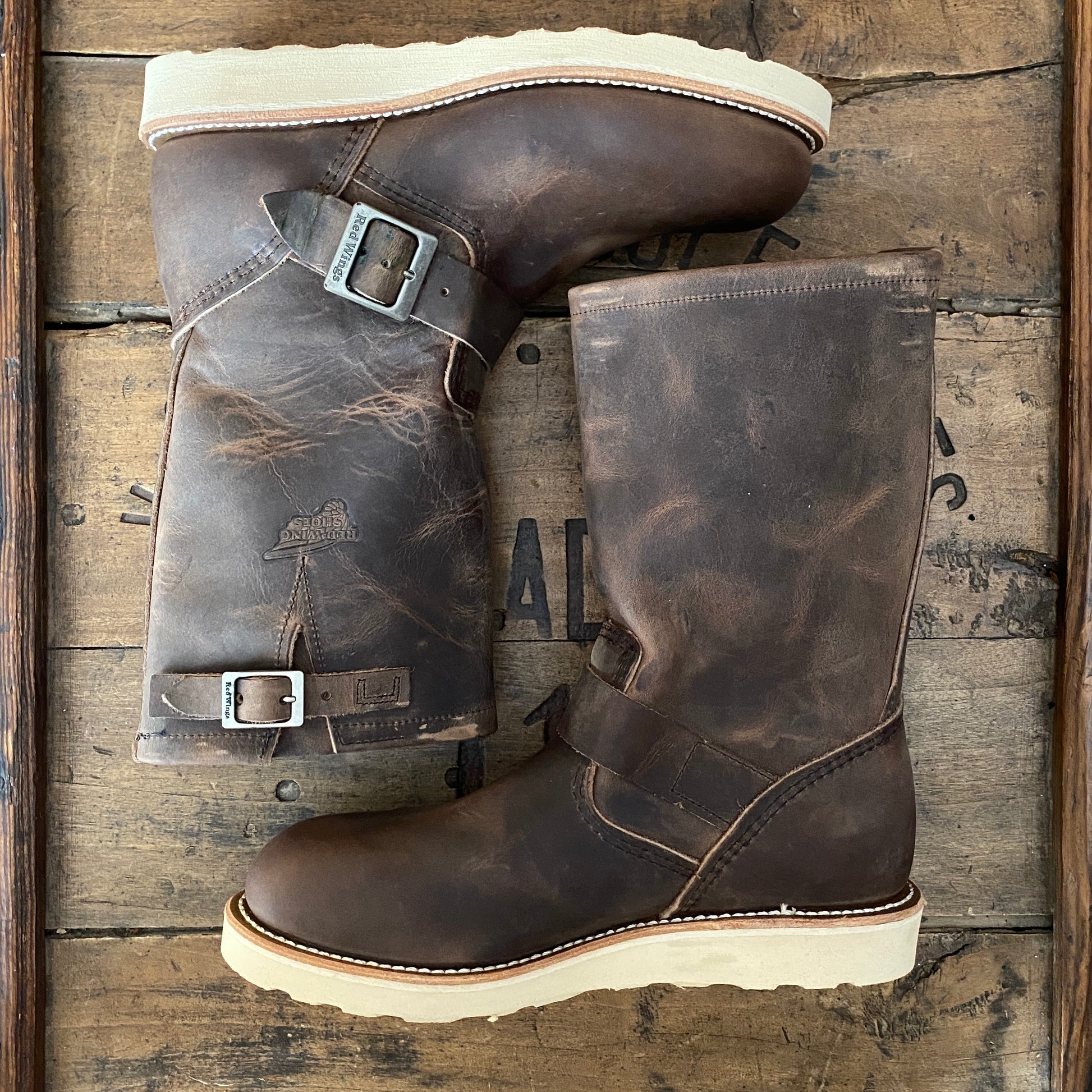 Red Wing 2975 Heritage Engineer Boots, size 7D (39 EU) - front view. Made in USA. Factory seconds.