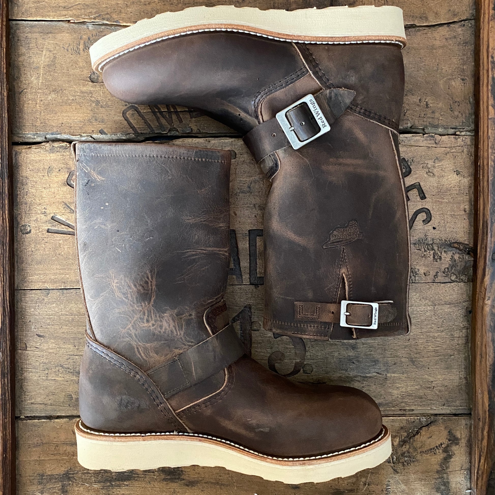 Red Wing 2975 Heritage Engineer Boots, size 7D (39 EU) - front view. Made in USA. Factory seconds.