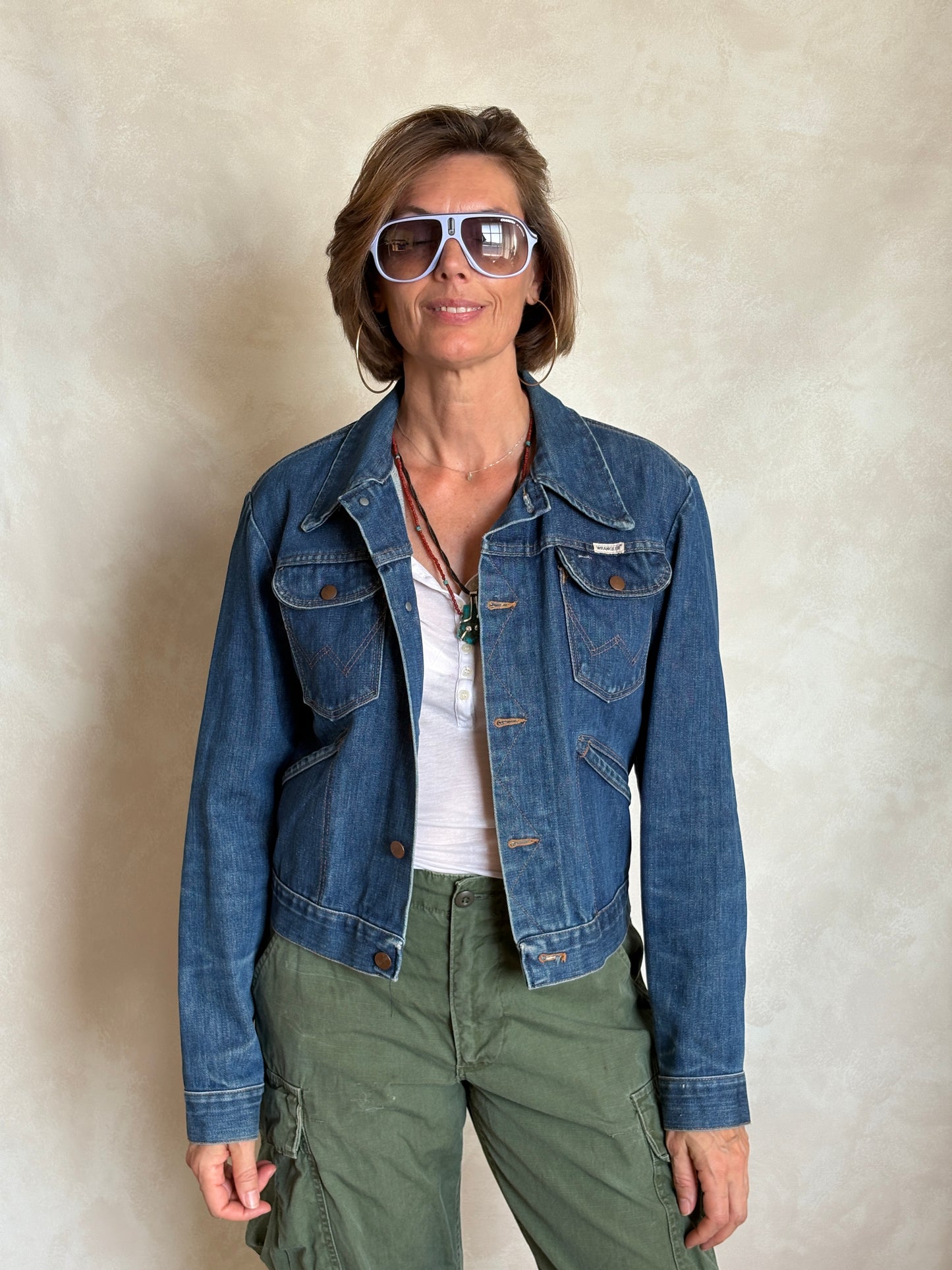 Size 34US / 44EU. Authentic 80s Wrangler denim jacket -4 pockets- Made in the USA - USA Vintage Bcn