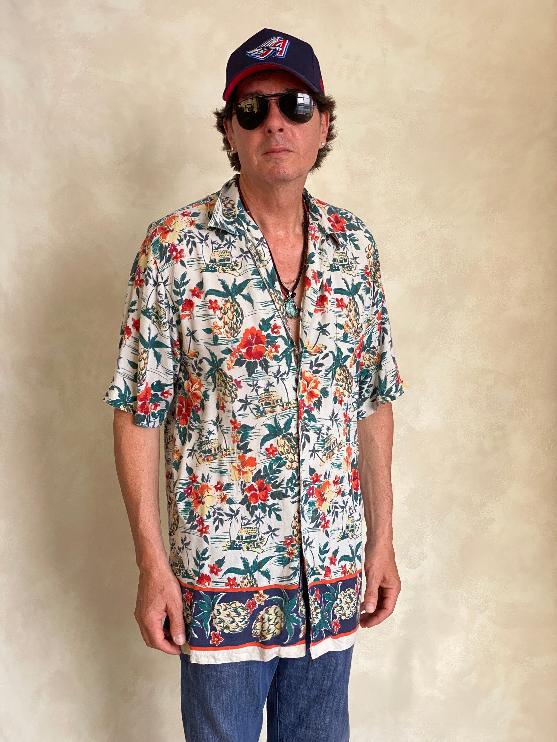 Size Large Long. Vintage 90s Rayon Hawaiian shirt - USA Vintage Bcn